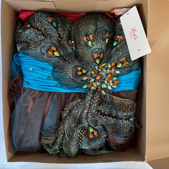 Strapless Short Ball gown Faux Peacock Lace Embroidery Prom Wedding Dress Size S - Picture 4 of 16